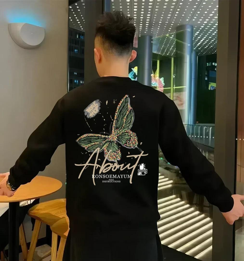 Men s 2025 Trendy Cartoon Print Hoodie - Autumn/Winter, Loose Fit, Round Neck & Long Sleeve M