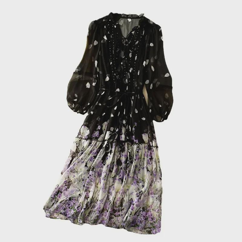 Spring/Summer 2024 Mulberry Silk Floral Dress - Temperamental Socialite Style