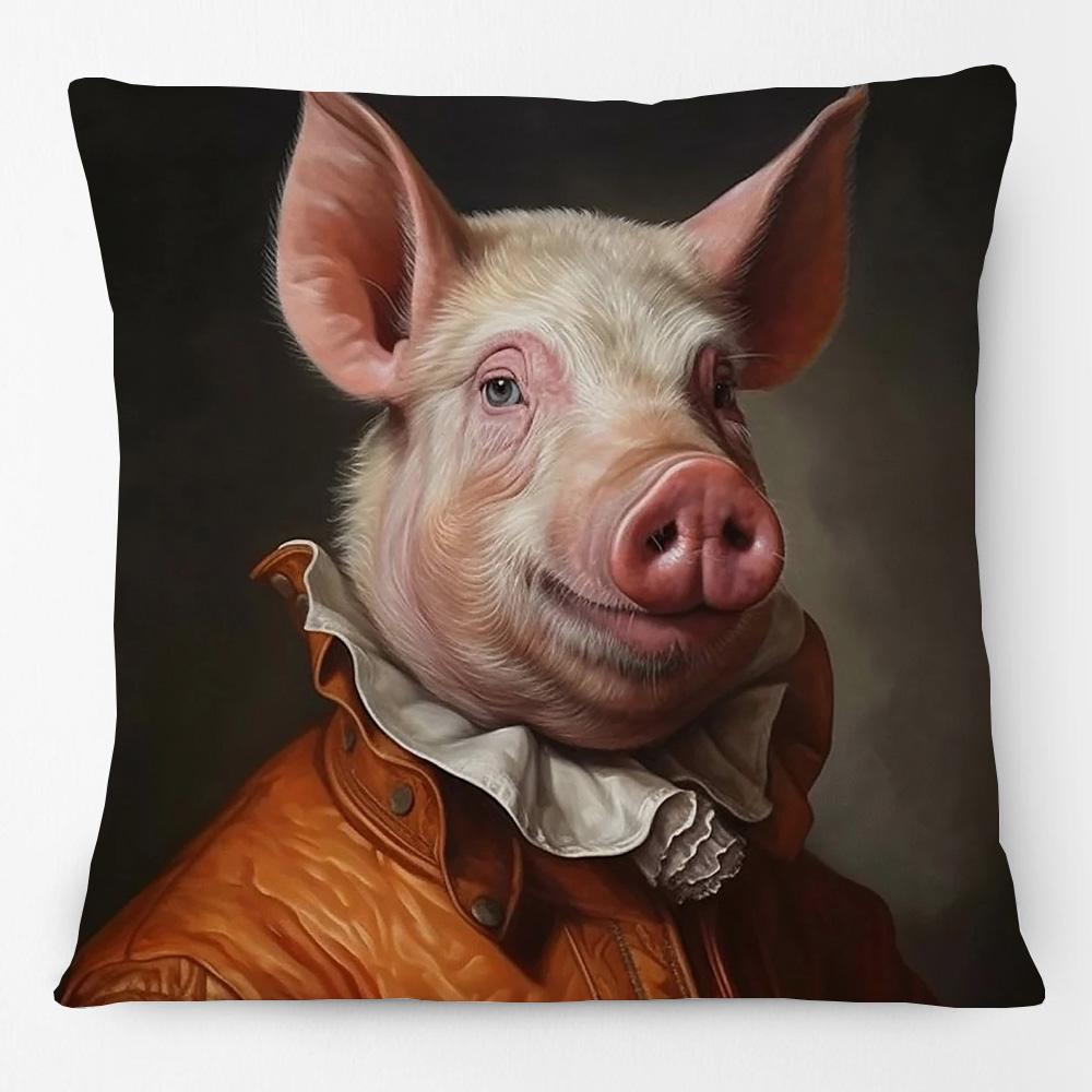 Animals Head Human Body Poster Cushion Cover Fox Cow Elephant Hippo Pig Leopard Duck Art Pillow Case
