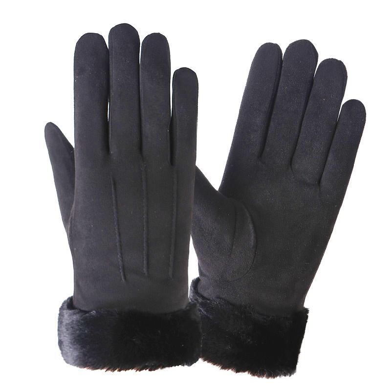 

Winter Suede Leather Biking Gloves Autumn Thicken Female Warm Velvet Plush Mittens Women Outdoor Activity Touch Screen Driving Gloves One Size чорний