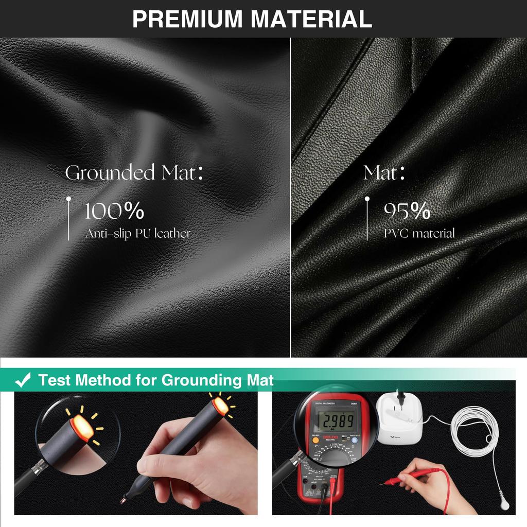 Erdungsmatte für Schlaf, Energie, Schmerzlinderung, Entzündungen, Gleichgewicht, rutschfeste Erdungsmatratze aus PU-Leder mit Erdungskabel, leitfähiger Kohlenstoff