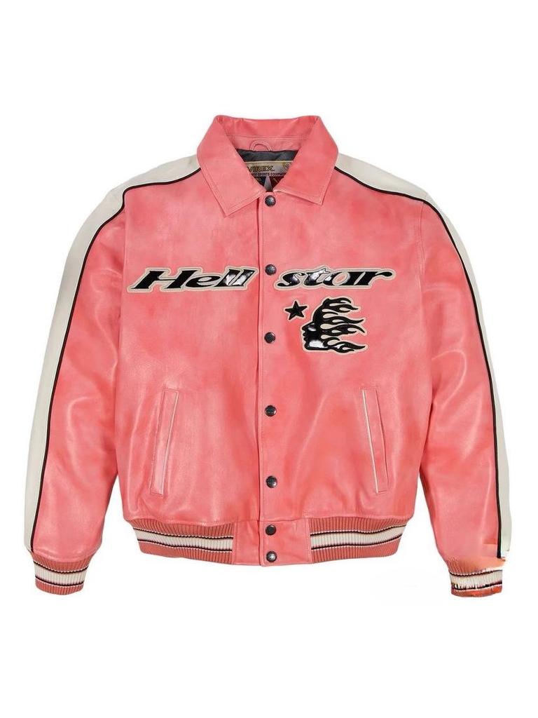 Avirex x Hellstar Men’s Leather Jacket: Trendy American Hip Hop Style Outerwear.