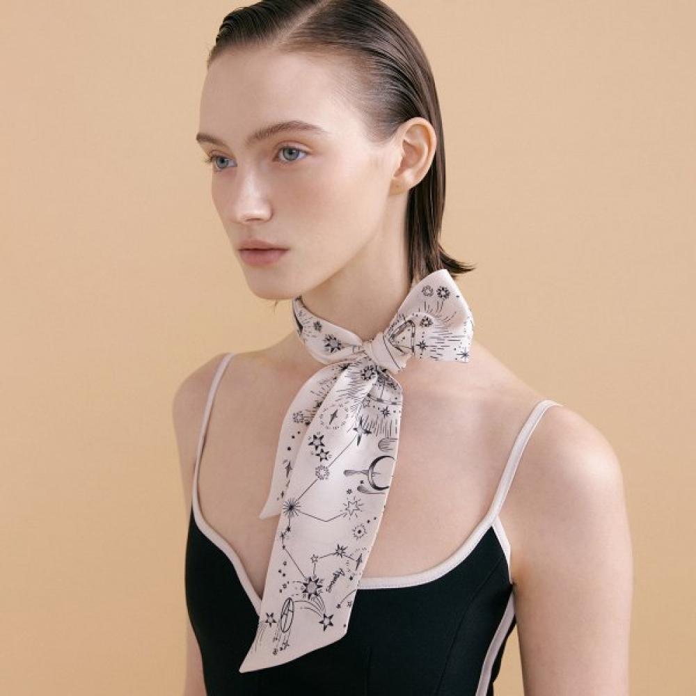 Avvina Pelle Long Twilly Silk Scarf Cream Single option