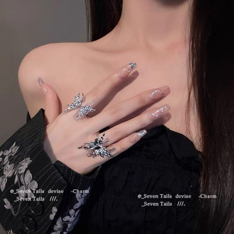 Butterfly Bestie Ring Female Student Party Accessible Luxury Fancy Special-Interest Design Exaggerated and Personalized Ornament Index Finger Ring
