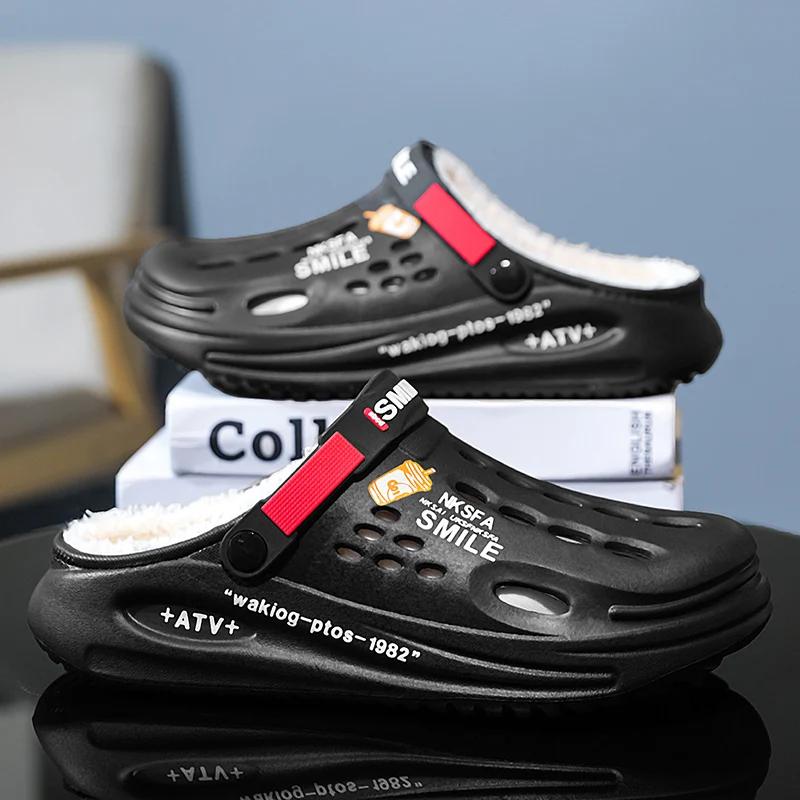 Winter Men Slippers Warm Furry Garden Shoes Soft Indoor Home Cotton Shoe EVA Plush Slides Casual Outdoor Comfortable Fur Clogs