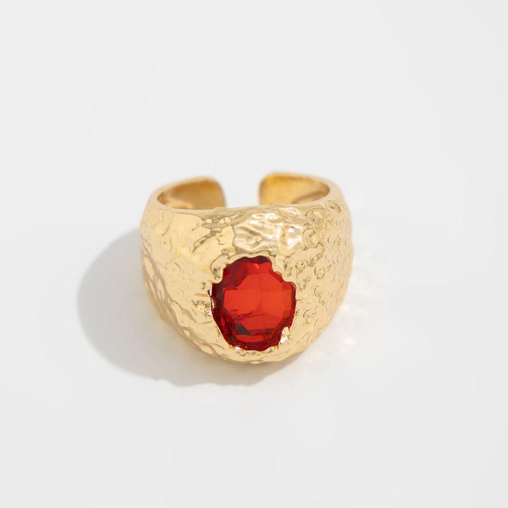 Exaggerate Colored Crystal Rings Irregular Metal Open Ring Cool Rhinestone Rings  Daily