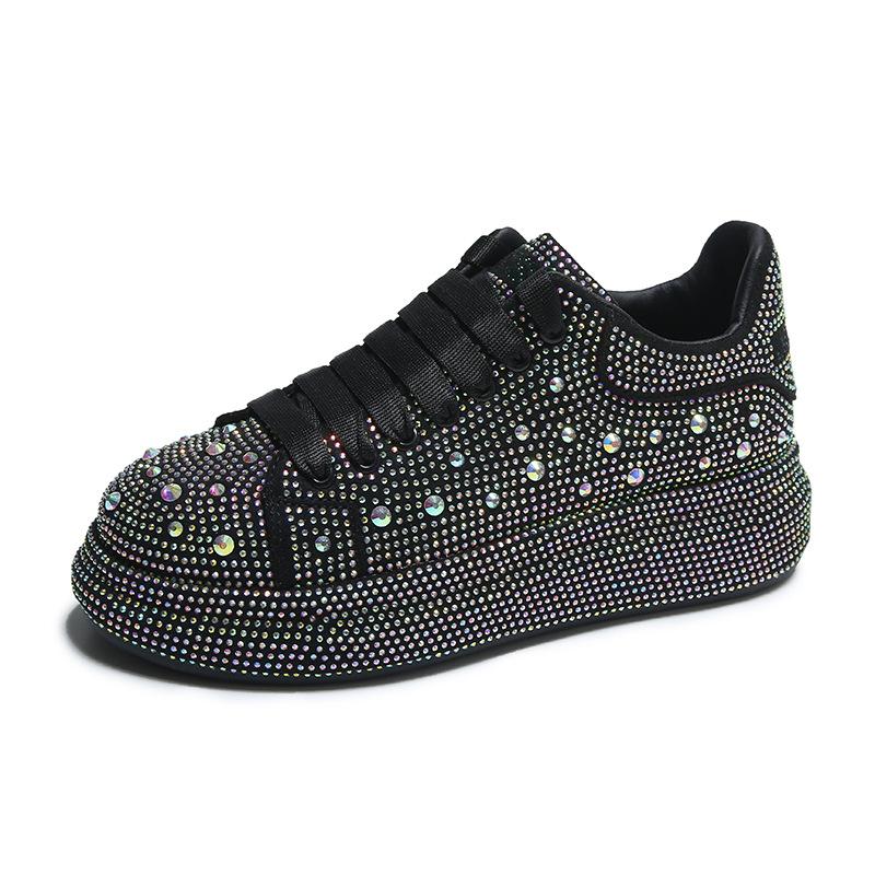 Fashion Sneakers Women Trend  New Spring Autumn Platform Lace Up Rhinestone Women Casual Shoes Designer Shiny Ladies Shoes