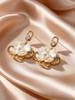 Boucles d'oreilles pendantes élégantes style coréen en acier inoxydable, fleur perle simulée, zircon, pour femmes, bijoux de piercing chics et charmants