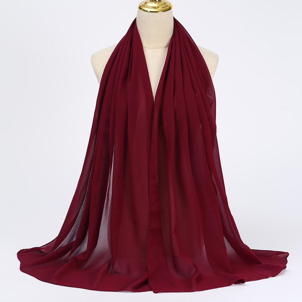 Muzułmańska Chiffonowa Szal Hijab Kobiety Długi Jednolity Kolor Nakrycie Głowy Dla Kobiet Hidżaby Szaliki Panie Muzułmańska Woalka Hidżaby z Jerseyu