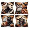 4Pcs Halloween Linen Cushion Cover Trick or Treat Theme Pillowcase Gothic Style Pillow Cover Halloween Party Decoration 2025