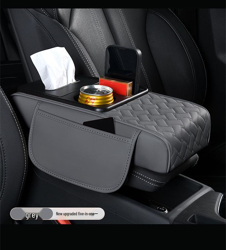 A-Segment Compact Car Armrest Box & Cup Holder Mat with Tissue Storage and Heightening Pad