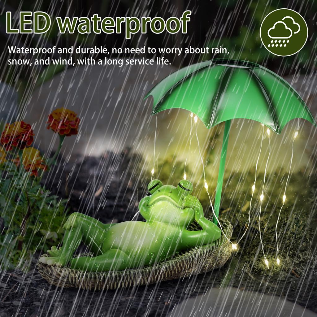 Solar LED Lights Statues Garden Decor Frog Umbrella Waterproof Resin Sculpture Cute Funny Creative