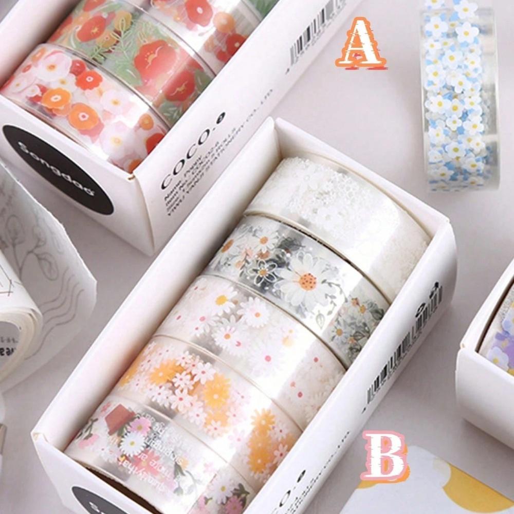 5 Rolls Of 1.8" * 3.23" Cute Transparent Midsummer Daisy Decorative Stickers DIY Materials And Paper Tapes