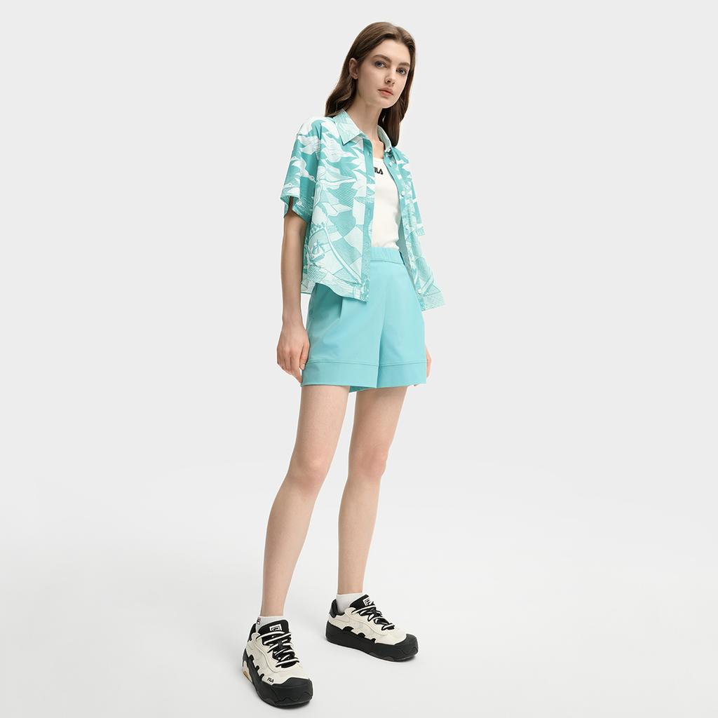 Fila X M.C. ESCHER Heritage Series Fashion Casual Simple Short Sleeve Shirt Women Shirts Blue F11W538402F-ZA