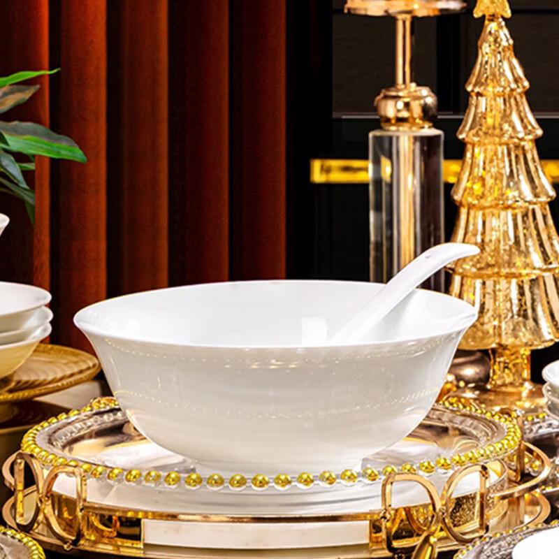 Высокобелый фарфоровый суповой набор (миска с ложкой) из Цзиндэчжэня