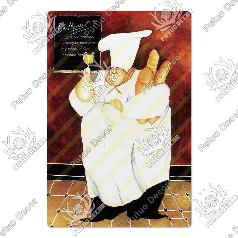 Putuo Decor Chef Metal Painting Retro Tin Sign Cook Kitchen Vintage Wall Decor Restaurant Diner Bistro