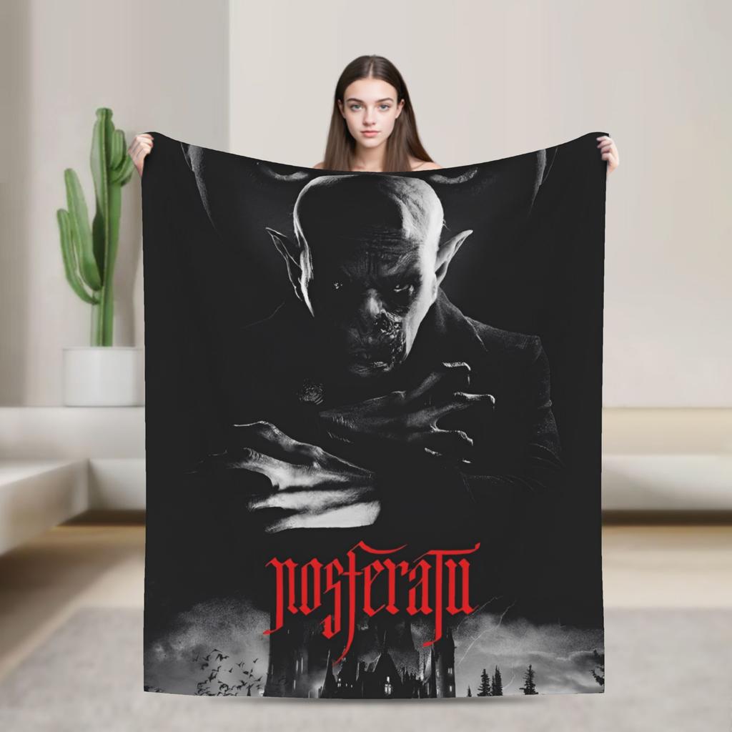 Nosferatu Vampire Dracula Fleece Throw Fashion Blankets Horror Movie Halloween for Bedding Knitted Fashion Blanket Travel Warm Multifunction