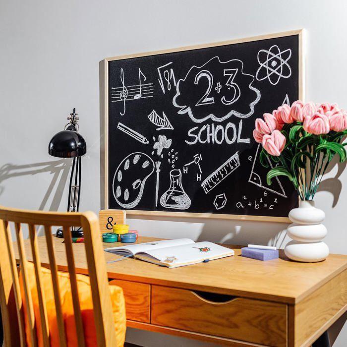 Tableau mural magnétique et ardoise - CREATIVE HOME - Creative Home 2-en-1 - Noir - 80x60 cm - Cadre pin