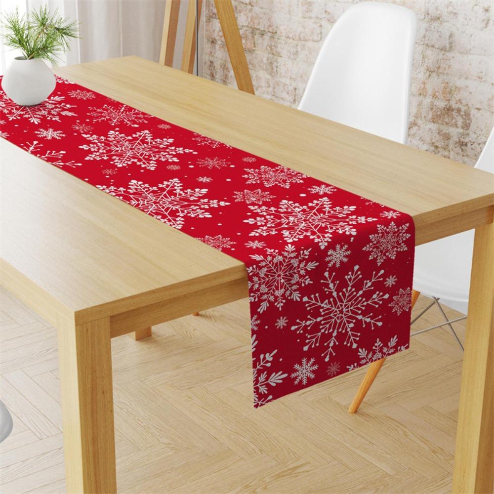 Festive Christmas Table Runner with Holiday Print Linen Table Cover for Home Decor