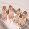 Sandálias Turbante Princesa Pérola com Laço para Meninas - Sapatos de Performance de Palco com Solado Macio para Crianças Médias e Grandes, Verão 2025