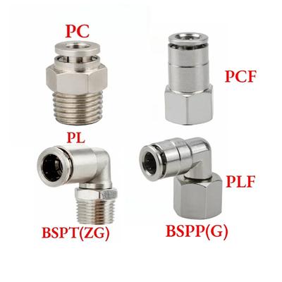 PC PL PCF PLF M5 6 1/8" 1/4" 3/8" 1/2" 3/8" BSP Außengewinde 4-16mm Vernickeltes Messing Winkelstück Gerade Steckverbindung Pneumatikfitting