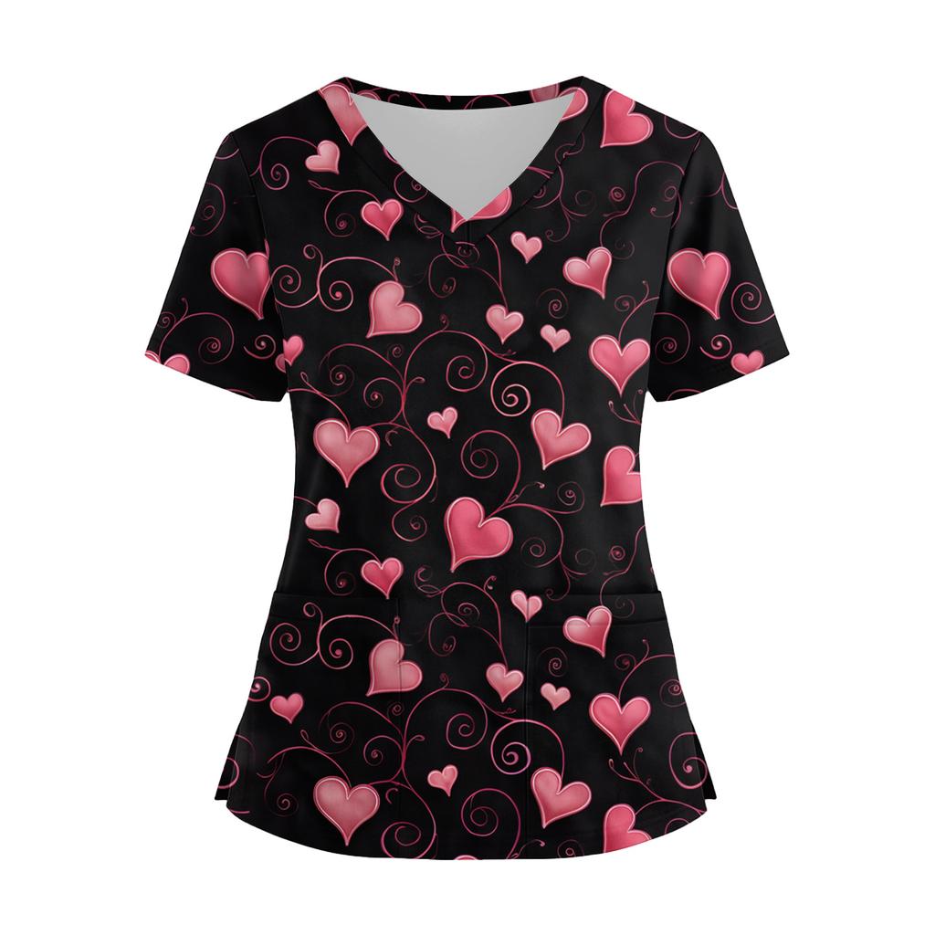 Women's Fashion V,Neck Short Sleeve Overalls With Pockets  Print Tops  Clothes