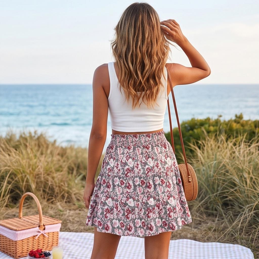 Women's Floral Print High Waist Ruffle Hem Skirt with Built-in Shorts, Casual Summer Outfit