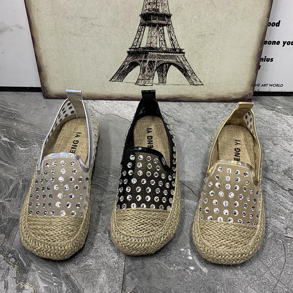 Fashion Women Flat Shoes Plus Size Rhinestone Gauze Women Loafers Designer Summer Women Shoes  Casual Sandals Women