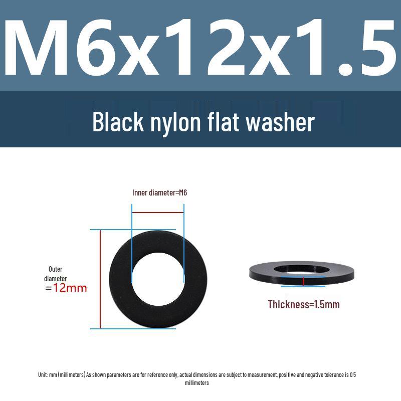 Yigu High-Temperature Insulated Black Nylon Flat Washer (M2, M3, M10, M16, M24)