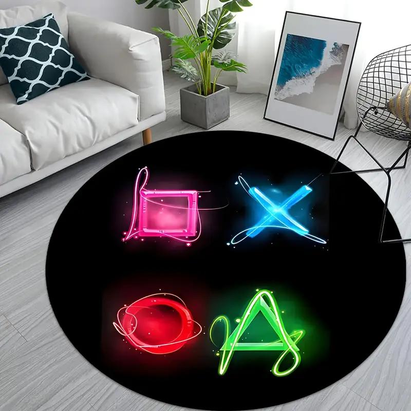 Gaming for Boys Room Gamer Casual Round Carpet with Controller Design Rug for Game Room Bedroom Decor Non-slip Floor Mat