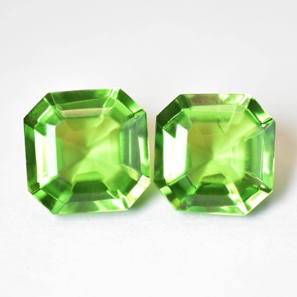 High Quality Natural Green Certified Peridot 14 Ct Square Cut Pair Gemstone