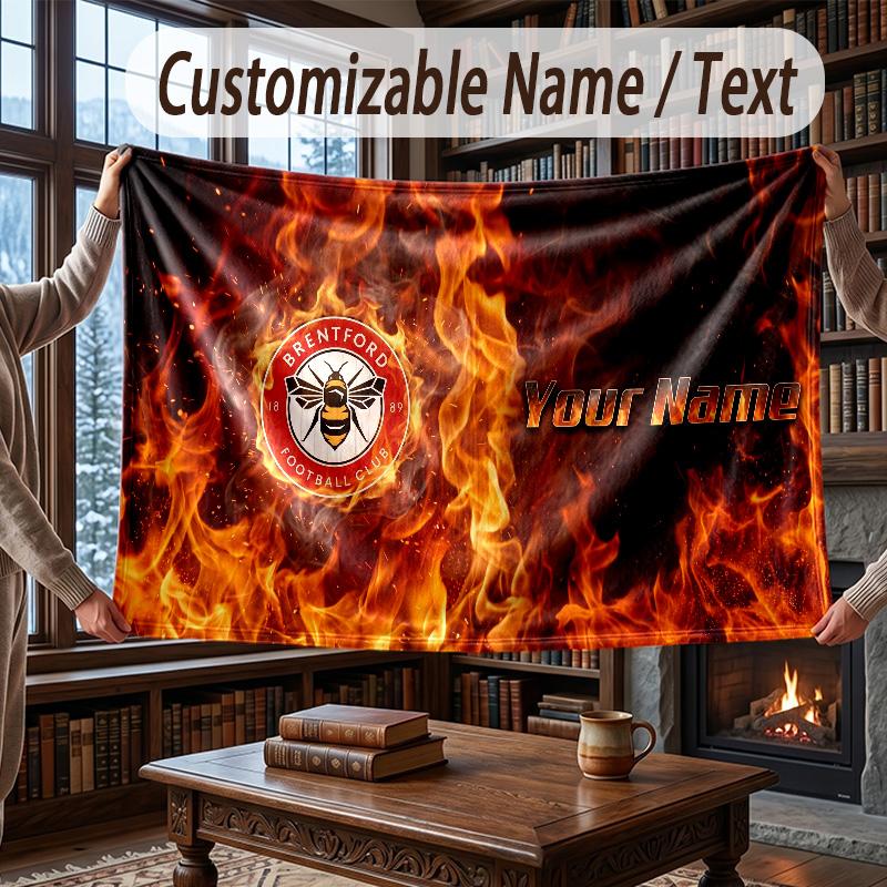 Coperta Plaid in Flanella con Nome Personalizzato Modello Calcio Brentford Calda Decorazione per la Casa