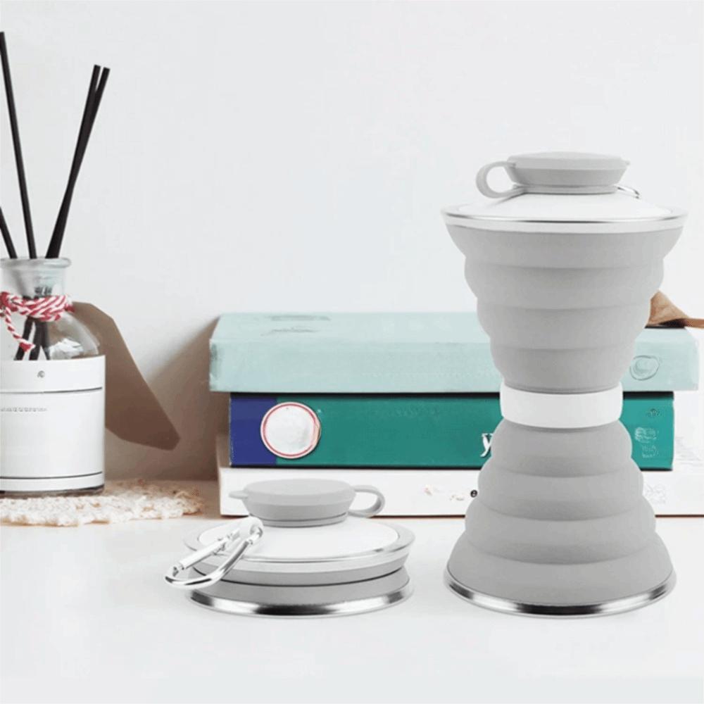 500ml Silicone Foldable Water Bottle Leak Proof with Hook Camping Collapsible Cup Heat Resistant Hangable Drinking Cup Hiking