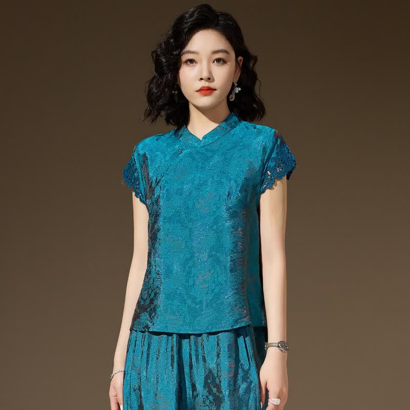 Women s New Chinese Style Floral Lace Blouse M