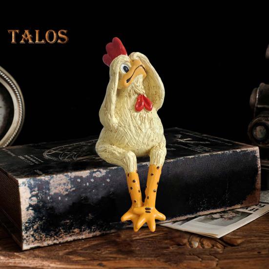 Sitting Chick Figurine Cartoon Yellow Chicken Statue Sculpture Resin Hen Animal Model Home Office Bookshelf Desktop Decoration Ornament