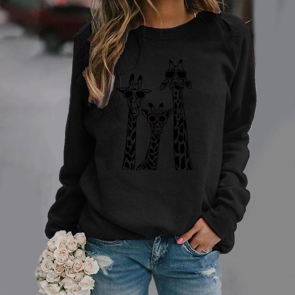 Giraffe Pattern Long Sleeve Round Neck Women's Sweatshirt