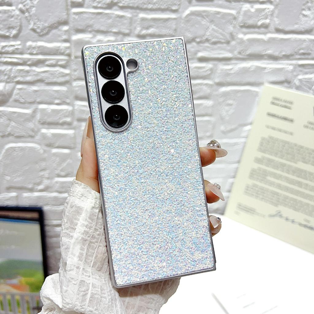 For Samsung Galaxy Z Fold6 5G Case Rubberized Silver Edge Phantom Glitter Hard PC Phone Cover