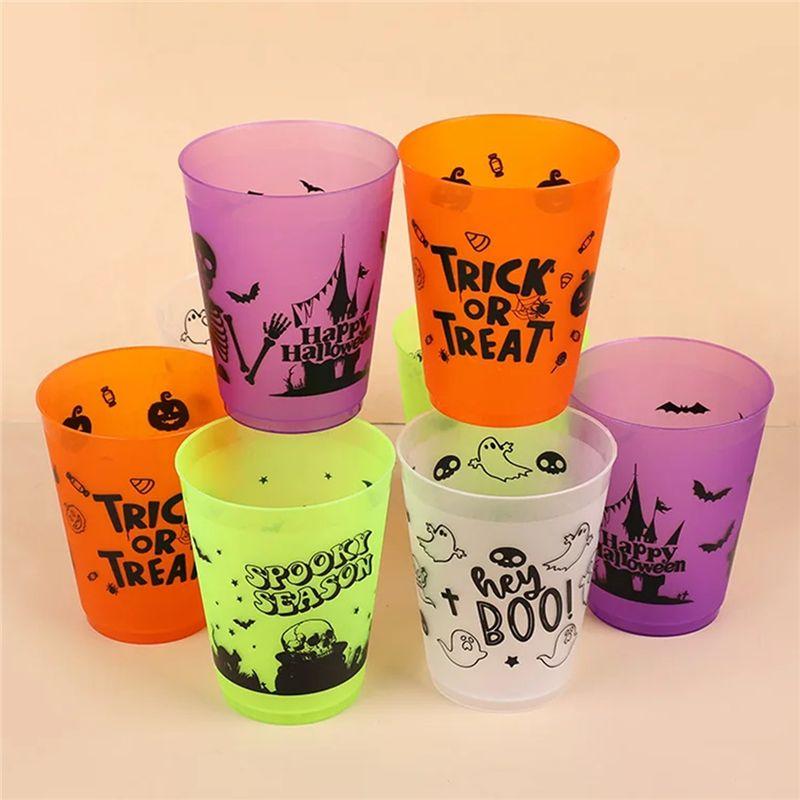 AT21-Boo Skull For Halloween Drinking Cups 16 Pieces Plastic Juice Cocktail For Halloween Party Home Table Decoration Supplies