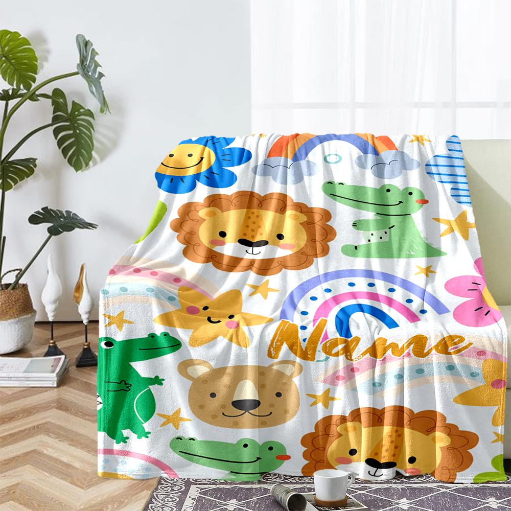Custom Name Animals Theme Printed Blanket - Perfect for Couch, Bed, Travel & Outdoor Use | Machine Washable, Cozy & Durable.