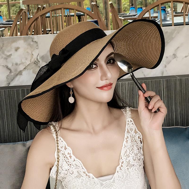 Straw hat, raffia sun hat, sun protection, large edge to show the face, small hat, trendy versatile fashion beach hat