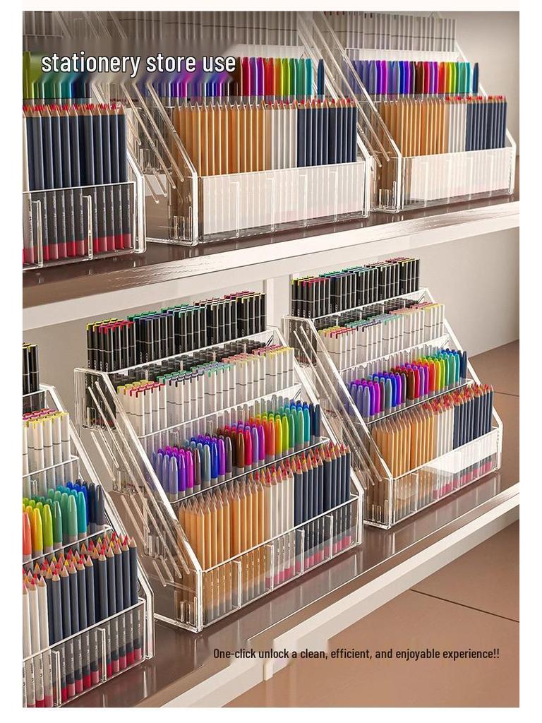 Large Capacity Acrylic Pen Holder for Watercolor and Drawing Pens - Compartmented Storage and Display Rack