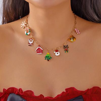 Christmas Multi-element Bell Pendant Necklace for Women Snowflake Santa Claus Elks Snowman Necklace Friendship Jewelry Gifts