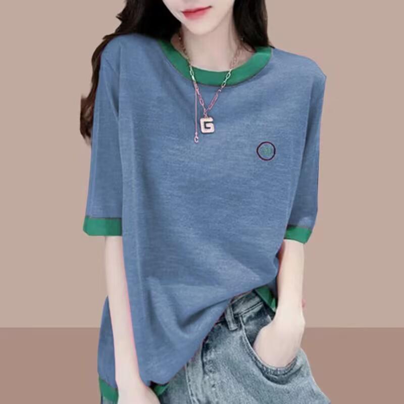 Short-sleeved Bamboo Cotton T-shirt Women's Spring and Summer New Thin Large Size Loose Casual Splicing Half-sleeved Top Women's Clothing