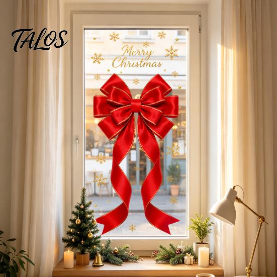 Decorative Glass Clings Static Sticker, Christmas Theme Bow Pattern Print, Removable Holiday Window Decorations Electrostatic PVC Film for Home