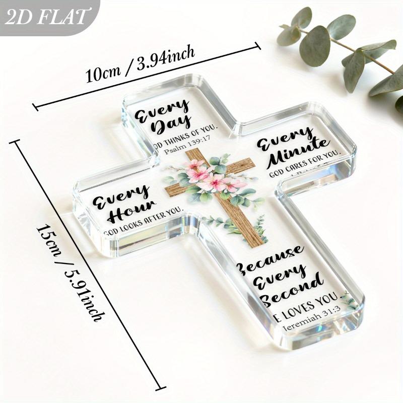 2D Flat Cross Acrylic Desktop Ornaments Desktop Decor, Religious Christian Gift, Suitable for wall decoration, porch, room, villa, accents Home, Hallw
