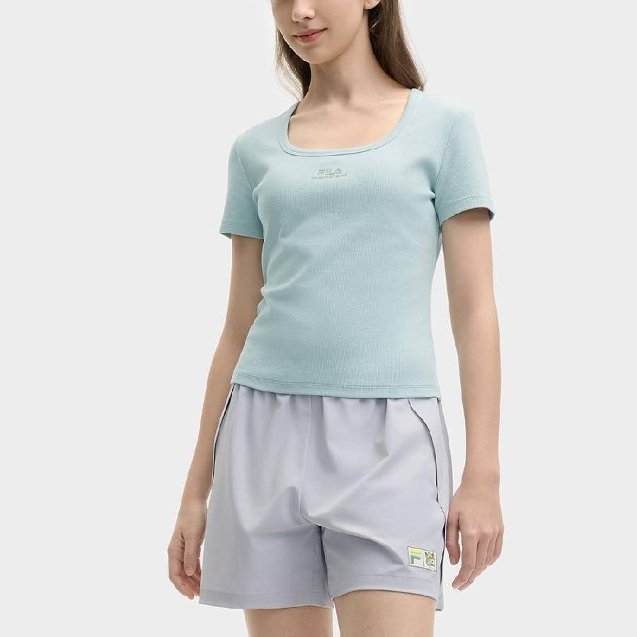 FILA X MAISON KITSUNE Original Fashion Casual Letter Slim Fit Dopamine Short Sleeve T-Shirt Women T-Shirt Fruit-Gray-Green F11W529108F-GN