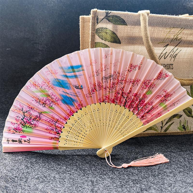 1pc Bamboo Hand Fan Multi-colored Foldable Vintage Chinese Style Home Decor Handheld Folding Fan for Church Wedding Party Gifts