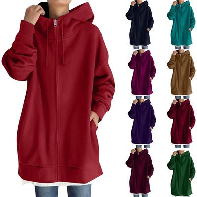 Women Zip Up Hoodie Long Sweatshirt Lightweight Loose Long Sleeve Casual Sweatshirt With Pockets