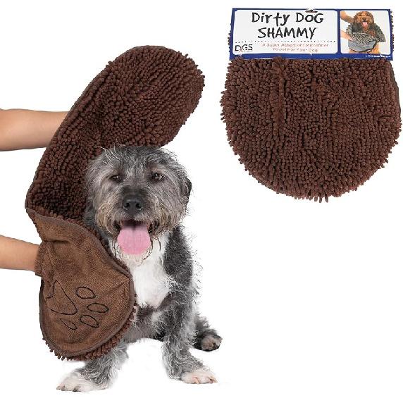 Dog Gone Smart The Dirty Dog Shammy - Быстросохнущее плюшевое полотенце-шамми с двойными карманами для рук и резинкой - Супервпитывающая микрофибра и машинная