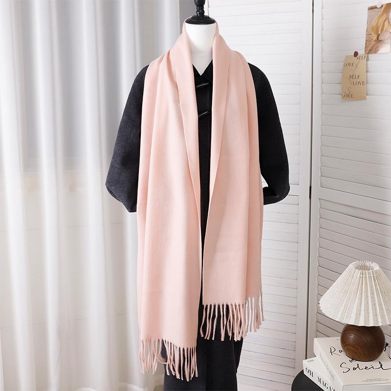 

Solid Color Winter Women Scarf Protection Warm Cashmere Shawls Thick Neckerchief Hijab Wraps Tassls Pashmina Foulard 30x190cm